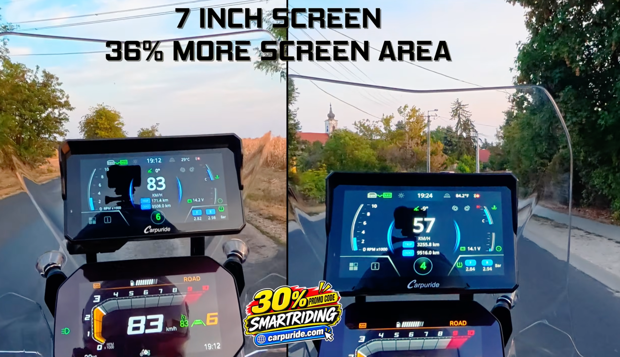 Carpuride seven-inch display with 36 percent more screen area